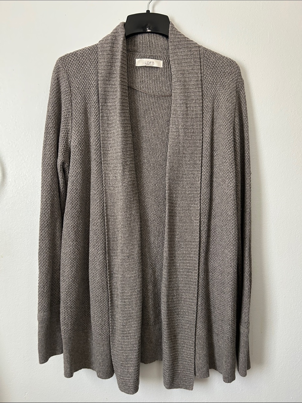 LOFT Grey Shawl-Collar Open Front Cardigan